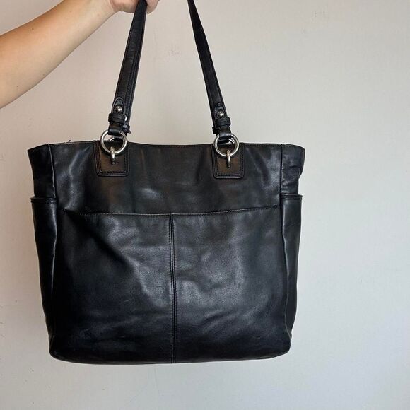 Coach Vintage y2k black leather tote bag with silver hardware - Picture 3 of 7